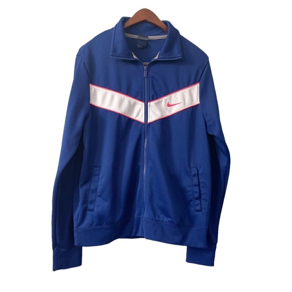 Nike Blue Chevron Full Zip Track Jacket Womens Size Large Warm-Up Casual